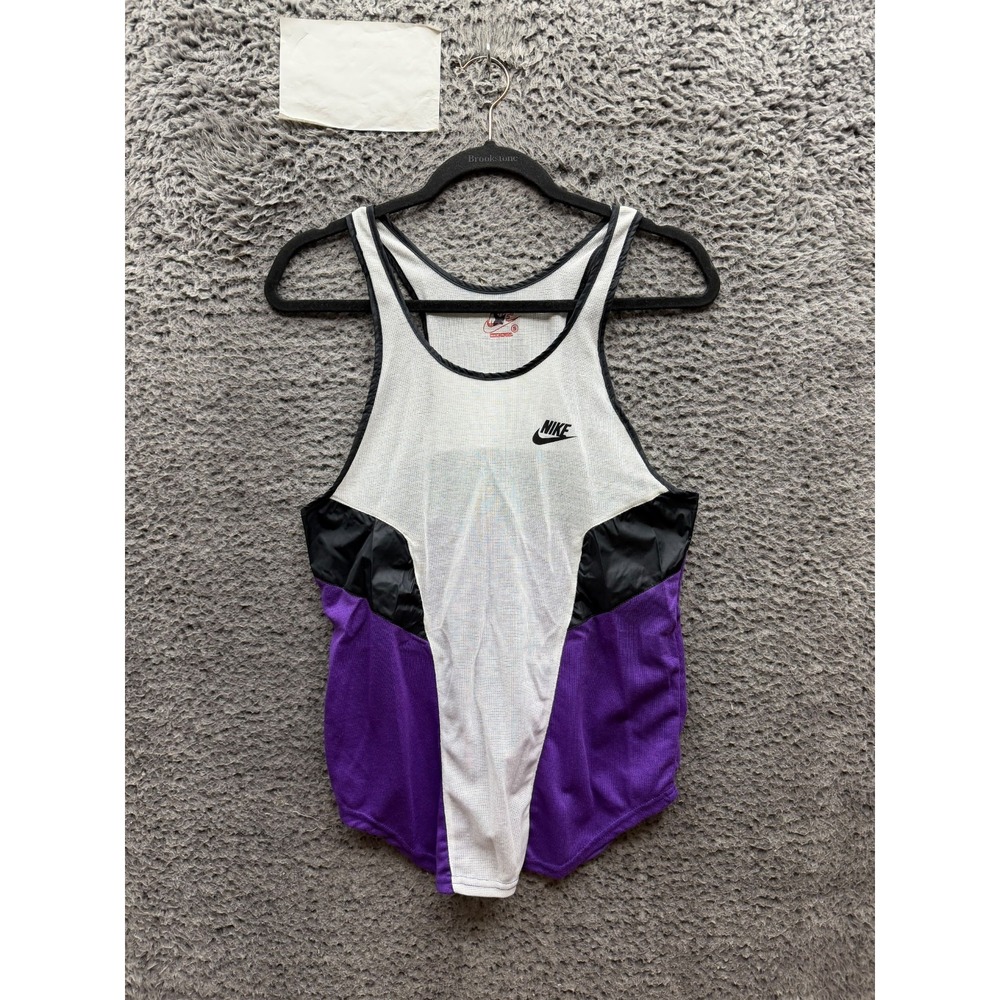 Vintage 1990s Nike Mesh Running Singlet Tank Top White Black Purple Mens Size S